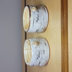 Vintage Dept 56 Birch Bark Ceramic Egg Cups, set of 2